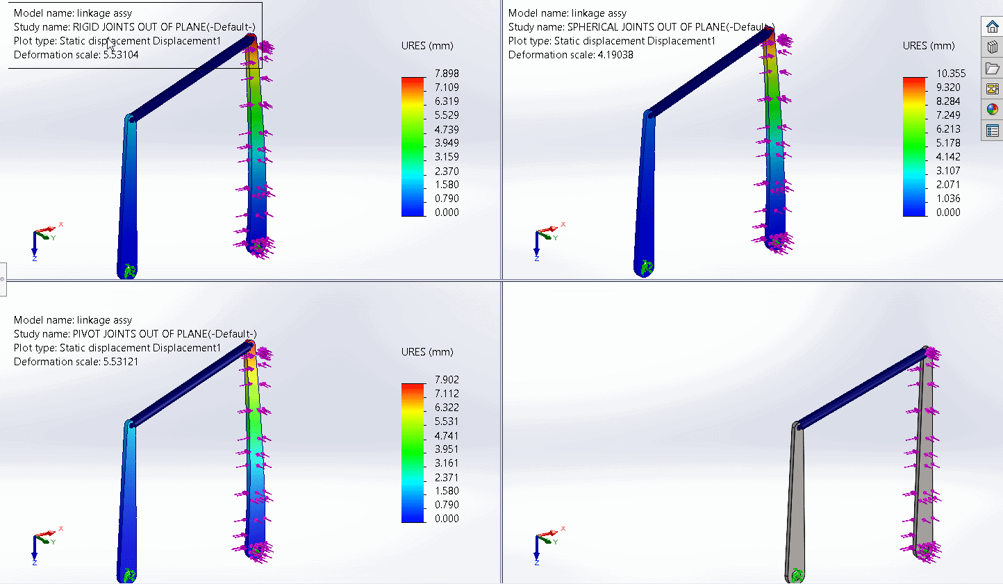 solidworks 2022 simulation results pivot spherical joints