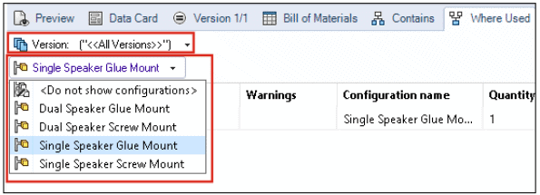 SOLIDWORKS PDM 2022 lets you get a full idea of which configuration is used in what version, even the option to show all situations at once.