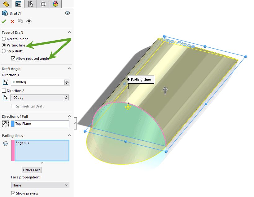 solidworks 2022 parting lines
