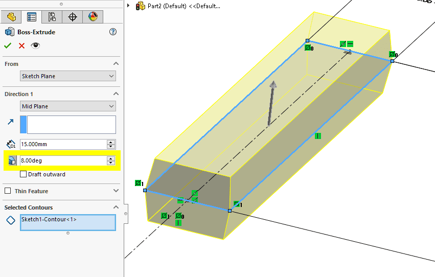 solidworks 2022 adding draft to extrude