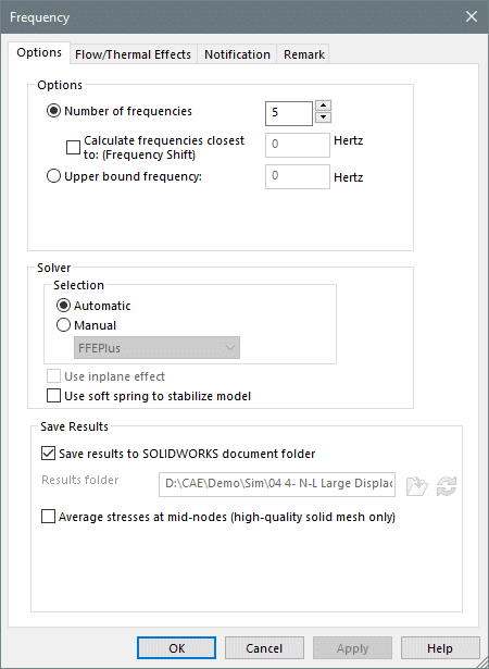 solidworks 2022 simulation frequency menu