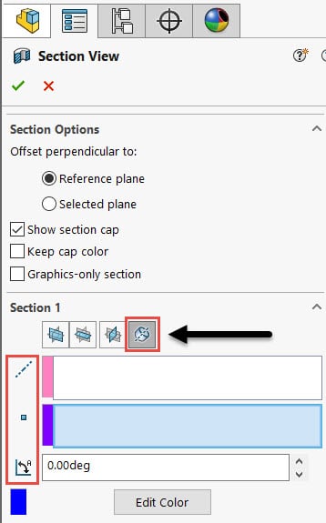 , SOLIDWORKS 2022 What’s New – Rotating a Section View About a Hole or Axis