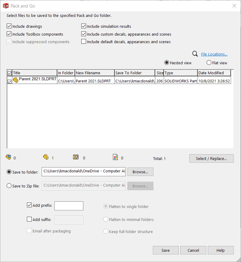 Pack and Go reference parts generate from the Split/Saved parts