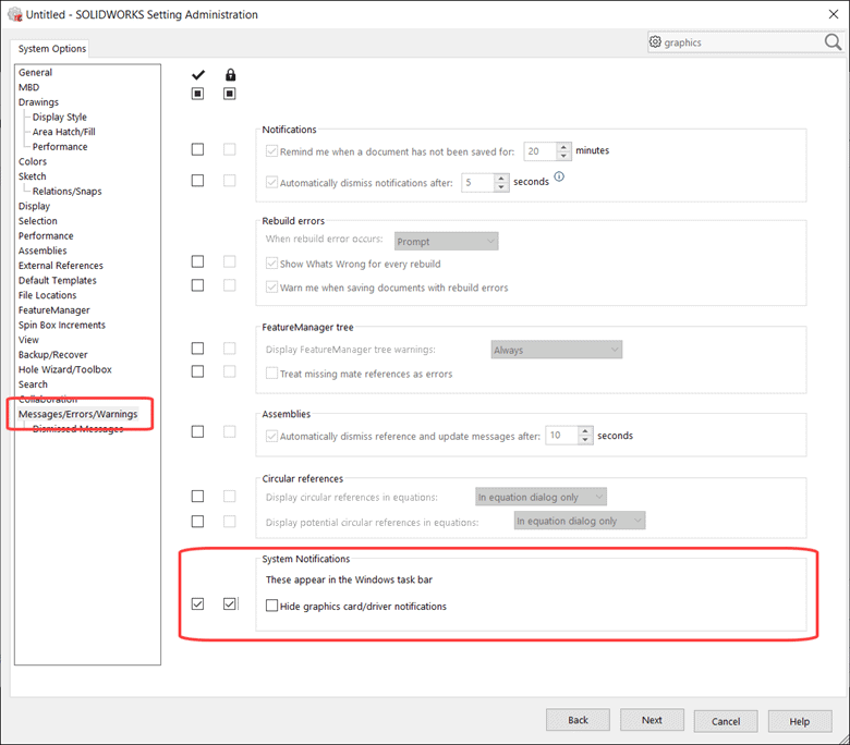 Administrator control whether or not client users see graphics card and driver certification warnings in Notifications area