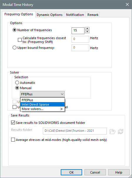 solidworks 2022 simulation modal time history menu