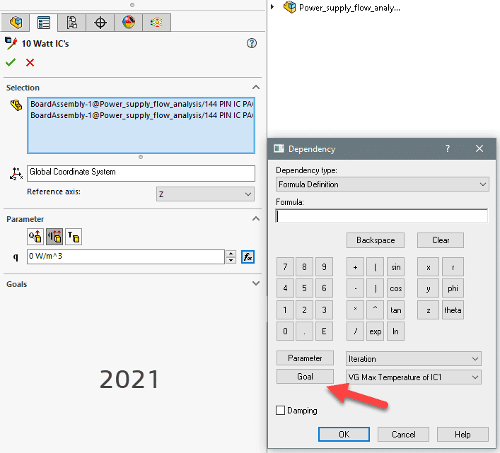 solidworks 2021 flow simulation dependency menu options