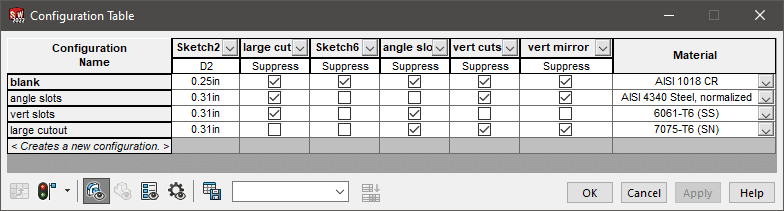 solidworks 2022 configuration table