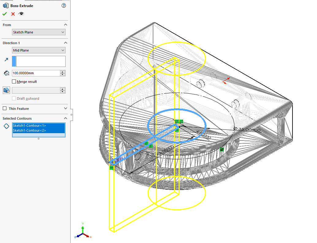 solidworks 2021 sketch area you would like to remove and extrude