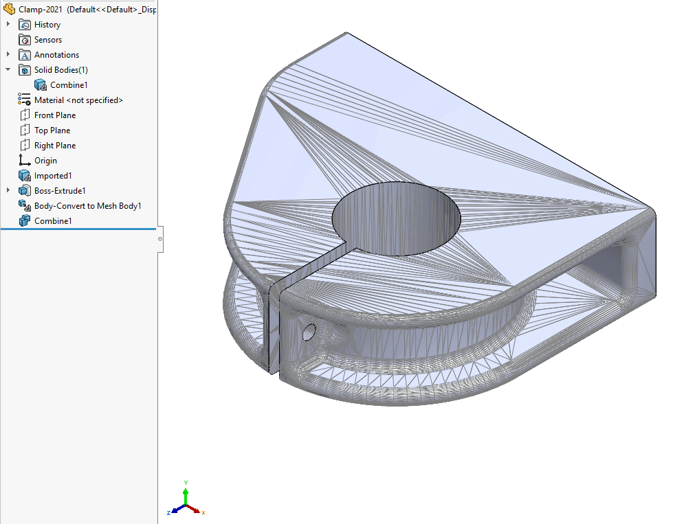 solidworks 2021 combine command subtract two mesh bodies 2