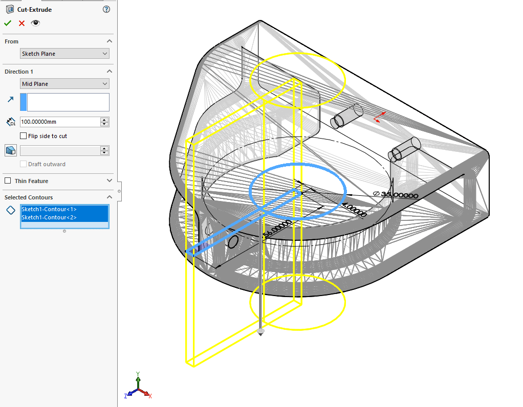 solidworks 2022 sketch area remove from mesh geometry and traditional Cut Extrude