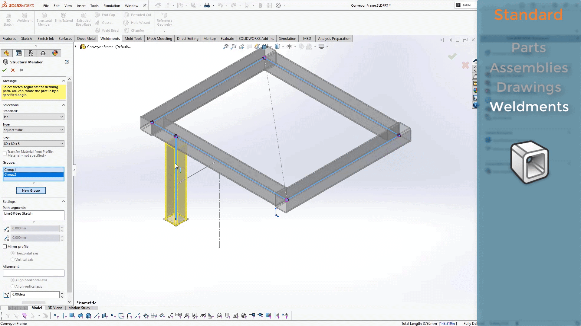 solidworks standard weldments