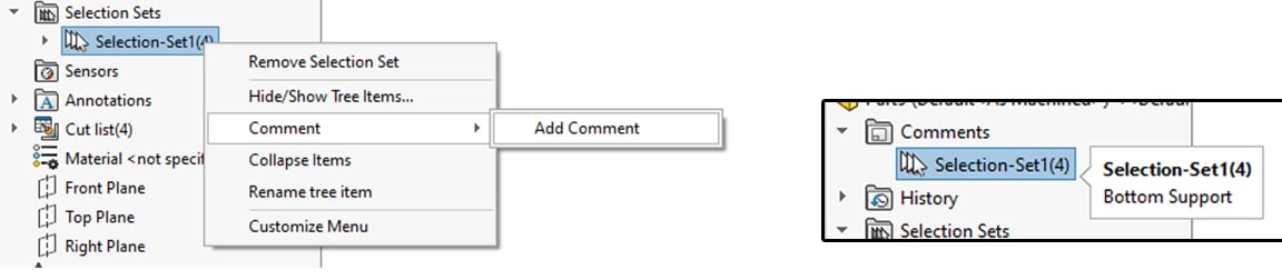 solidworks 2022 selection set add comment