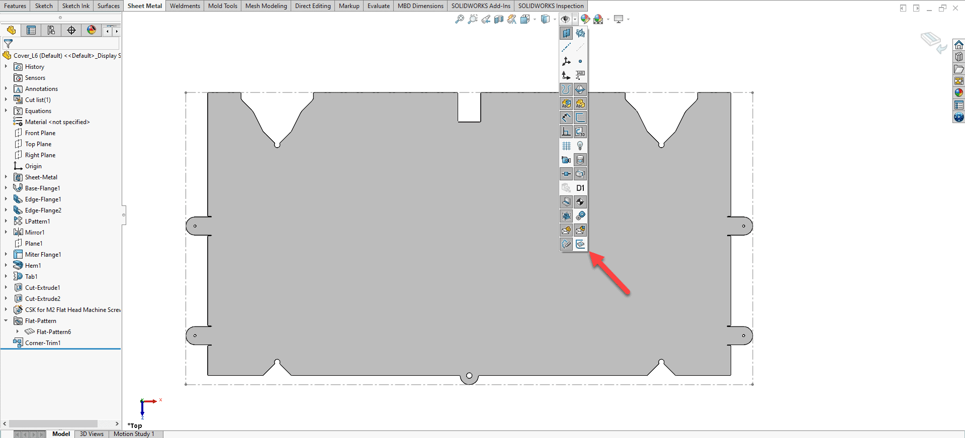 Bend lines toggled off in a sheet metal part file