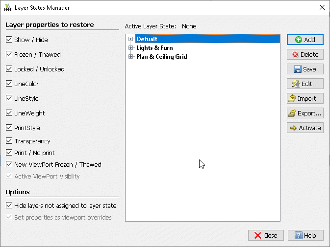 , Master Layers in DraftSight with Layer States Manager