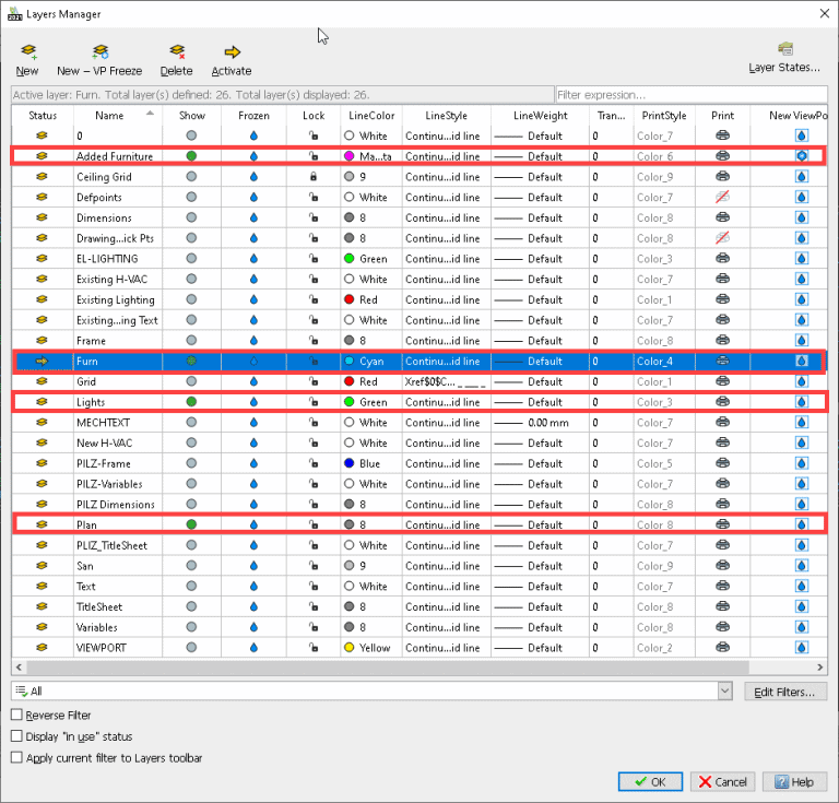 , Master Layers in DraftSight with Layer States Manager