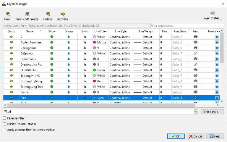 , Master Layers in DraftSight with Layer States Manager