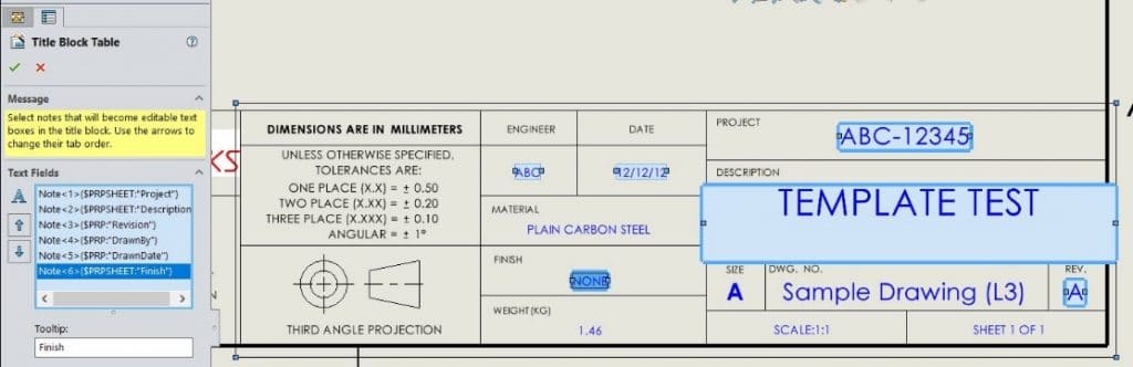 , SOLIDWORKS: What is “Title Block Fields”