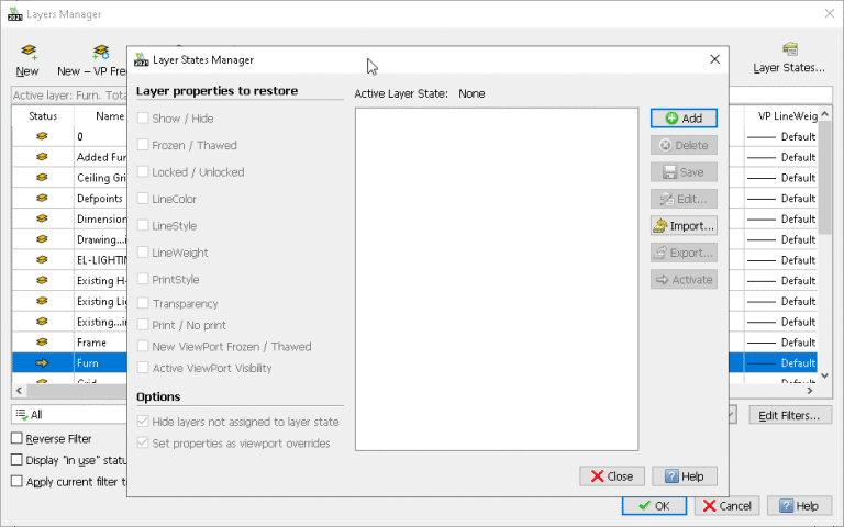 , Master Layers in DraftSight with Layer States Manager