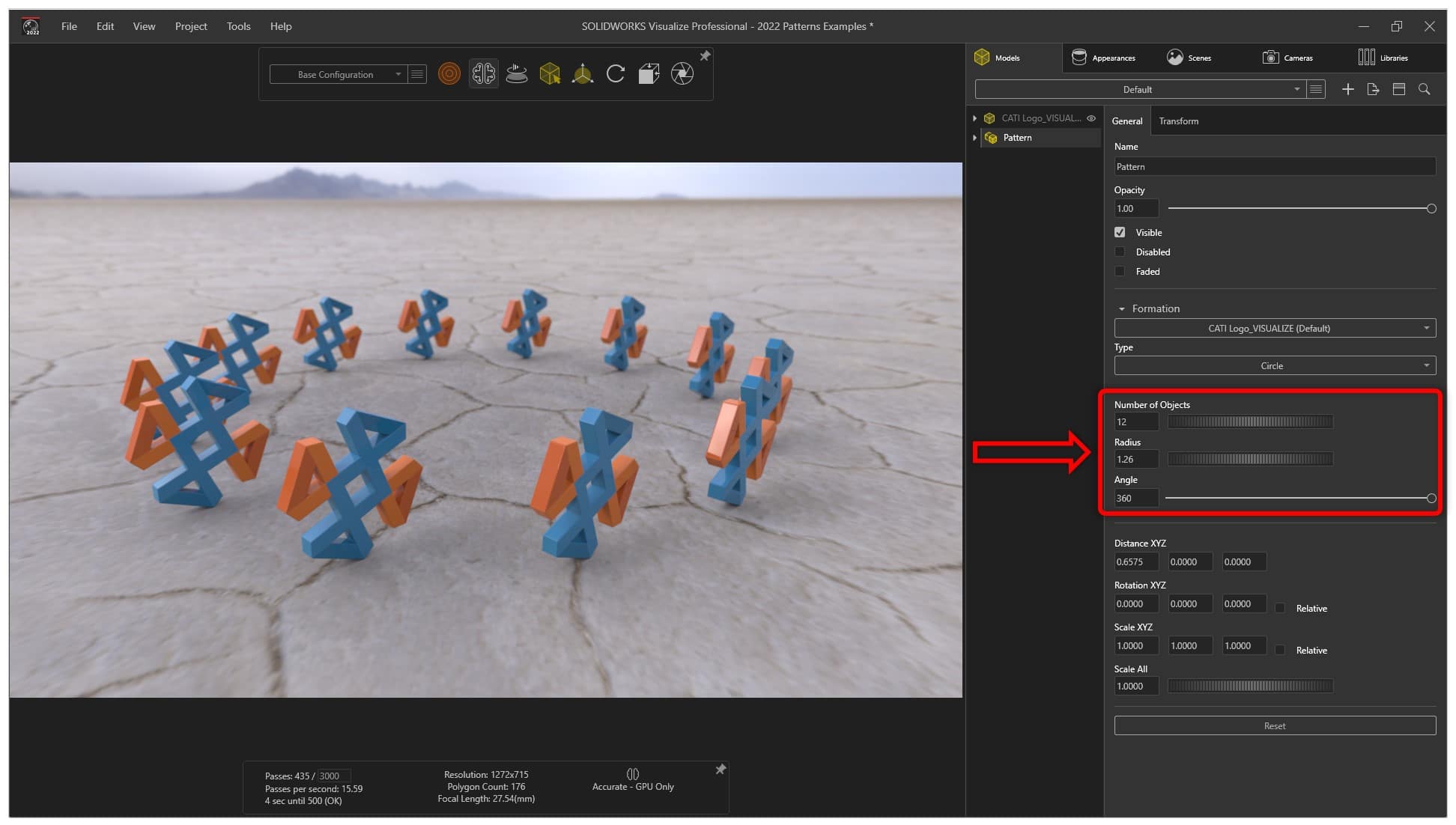 , SOLIDWORKS 2022 What’s New – SOLIDWORKS Visualize – Patterns and Corner Radius