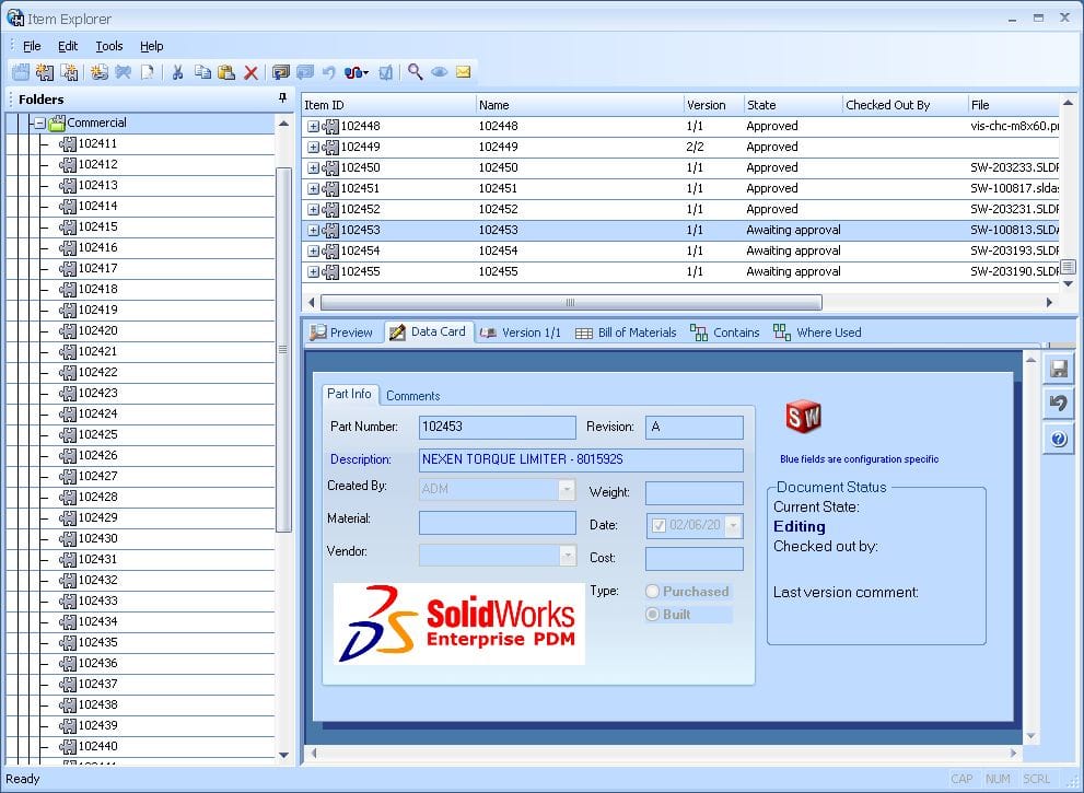 , SolidWorks Enterprise PDM Item Explorer