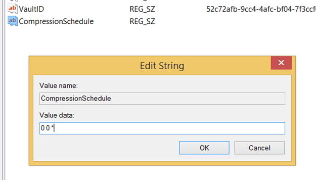 Enabling compression on the archive server requires creating a new string called Compression schedule in the registry.
