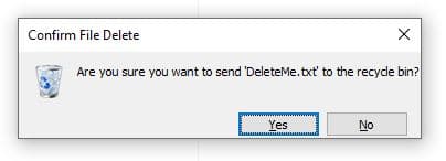 The delete dialog box looks very similar to the typical Windows delete box.