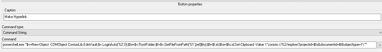 Set the data card button properties to run the powershell and add your hyperlink to the clipboard.