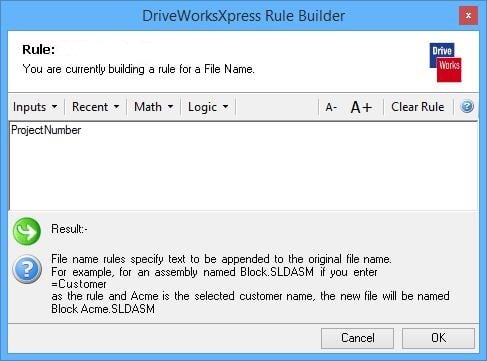 The DriveWorksXpress rule builder in SOLIDWORKS is where the logic for your models is defined.