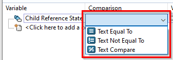 We need to compare the child reference state to a variable using comparisons.