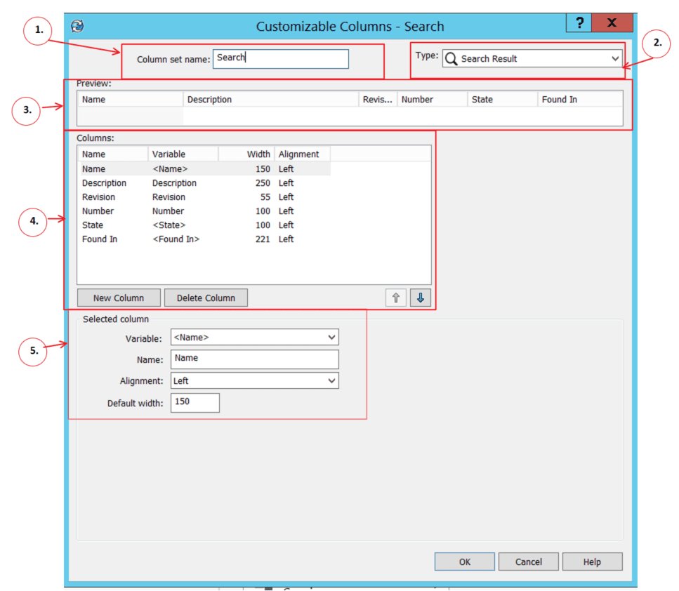 Image 3: The Column Set Editor, and it's sections