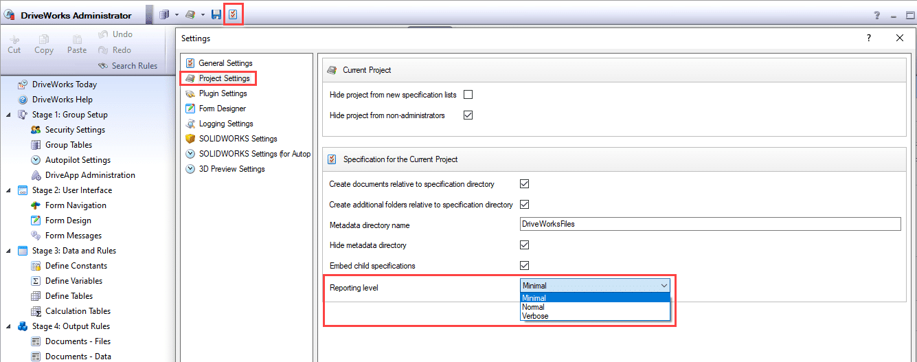 DriveWorks Model Insight settings