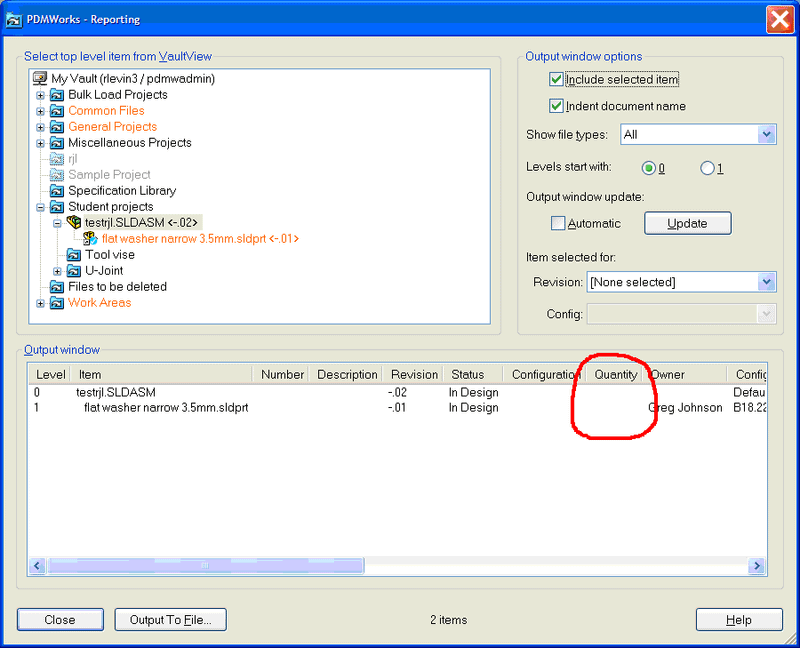 , Displaying Quantity in a PDMWorks Workgroup Report