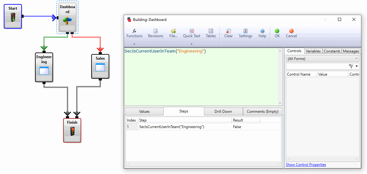 Customized dashboards with form decisions. Send engineers to the engineering form and everyone else to sales.