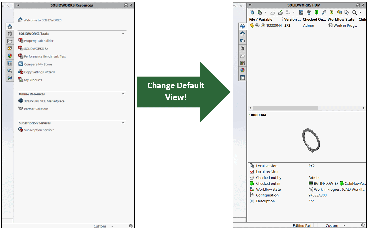 , Change the Default SOLIDWORKS Task Pane to PDM