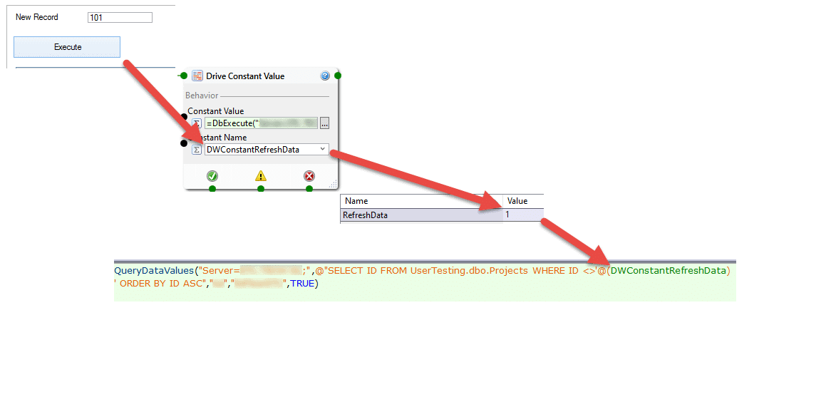 We automatically update database information using a workflow from a button, to a macro, to the table, to pulling everything back.