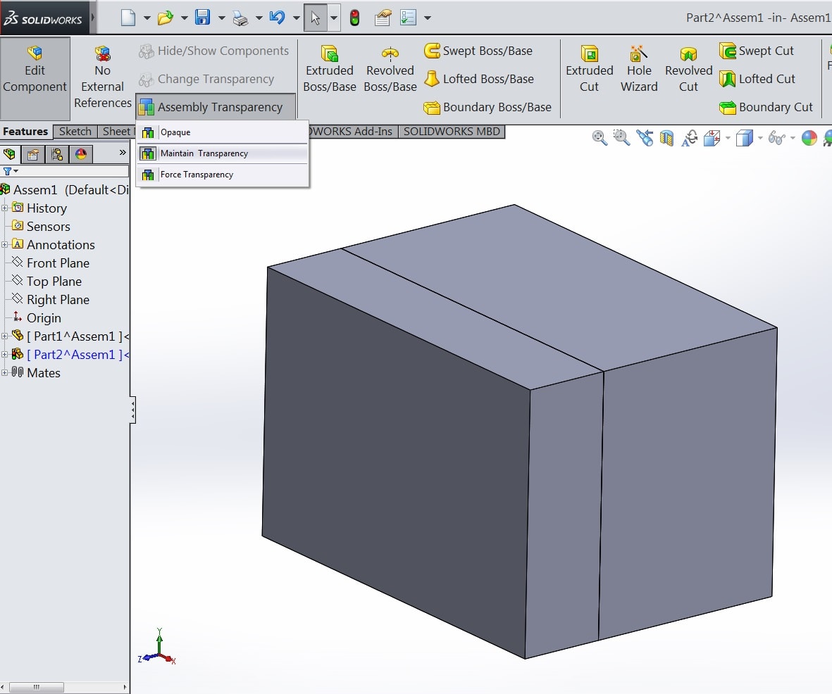 , SOLIDWORKS: Editing parts in Context and Transparency