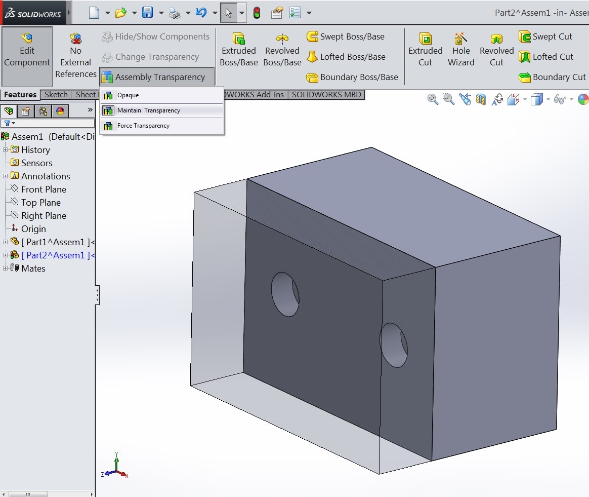 , SOLIDWORKS: Editing parts in Context and Transparency