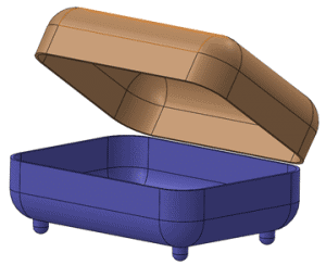 3D model of a jewelry box with an open lid and no lip and groove