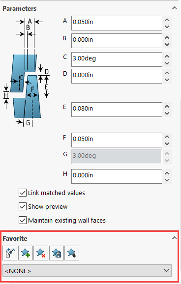 picture of lip and groove feature set up with sizing parameters highlighted