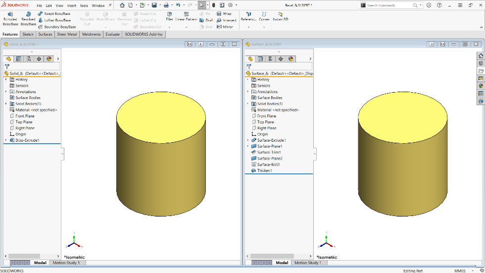 SOLIDWORKS surface modeling can give you results that look the same but are actually very different.