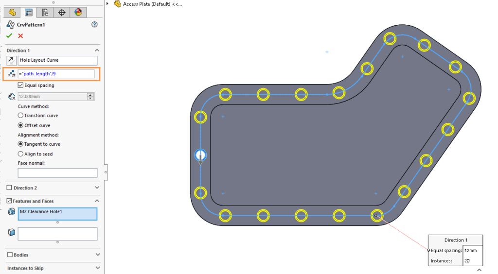 SOLIDWORKS Hole Pattern Spacing With Equations