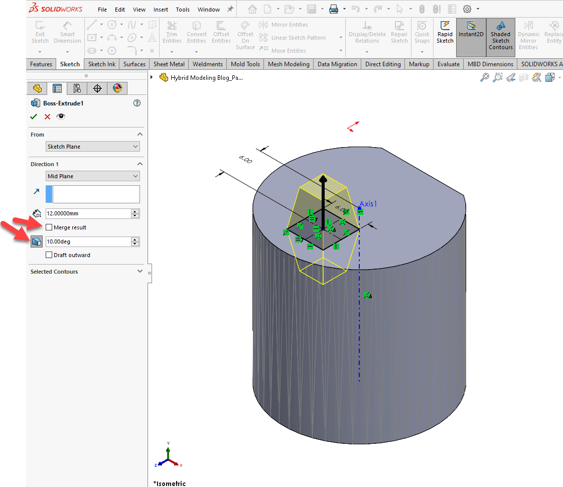 Don't be scared to use your SOLIDWORKS extrusion tools when working with mesh files. They're just another body to work with.
