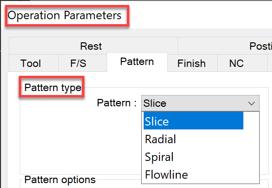 In total, there are four pattern project operations to choose from. They are slice, radial, spiral, and flowline.