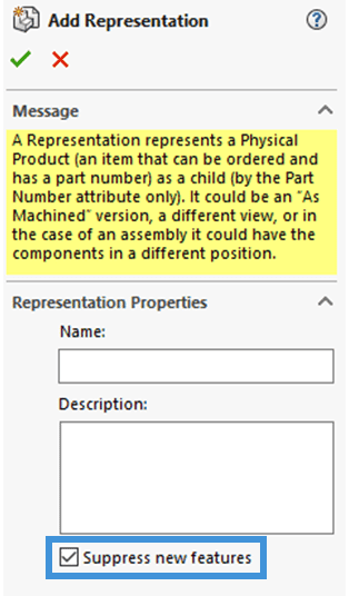 "Suppress new features" option in Add Representation command