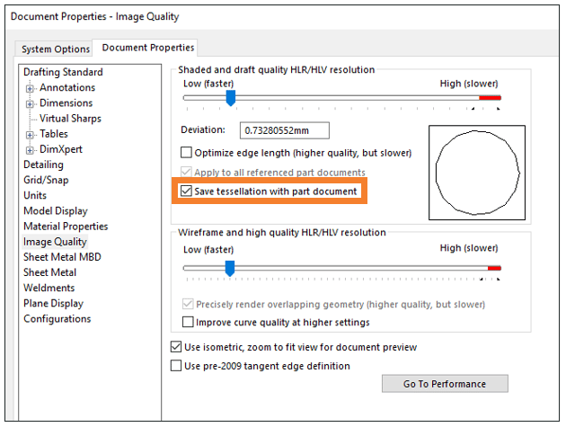 Maximizing your save performance can be directly tied to the image quality saved into your files using save tessellation with part document.