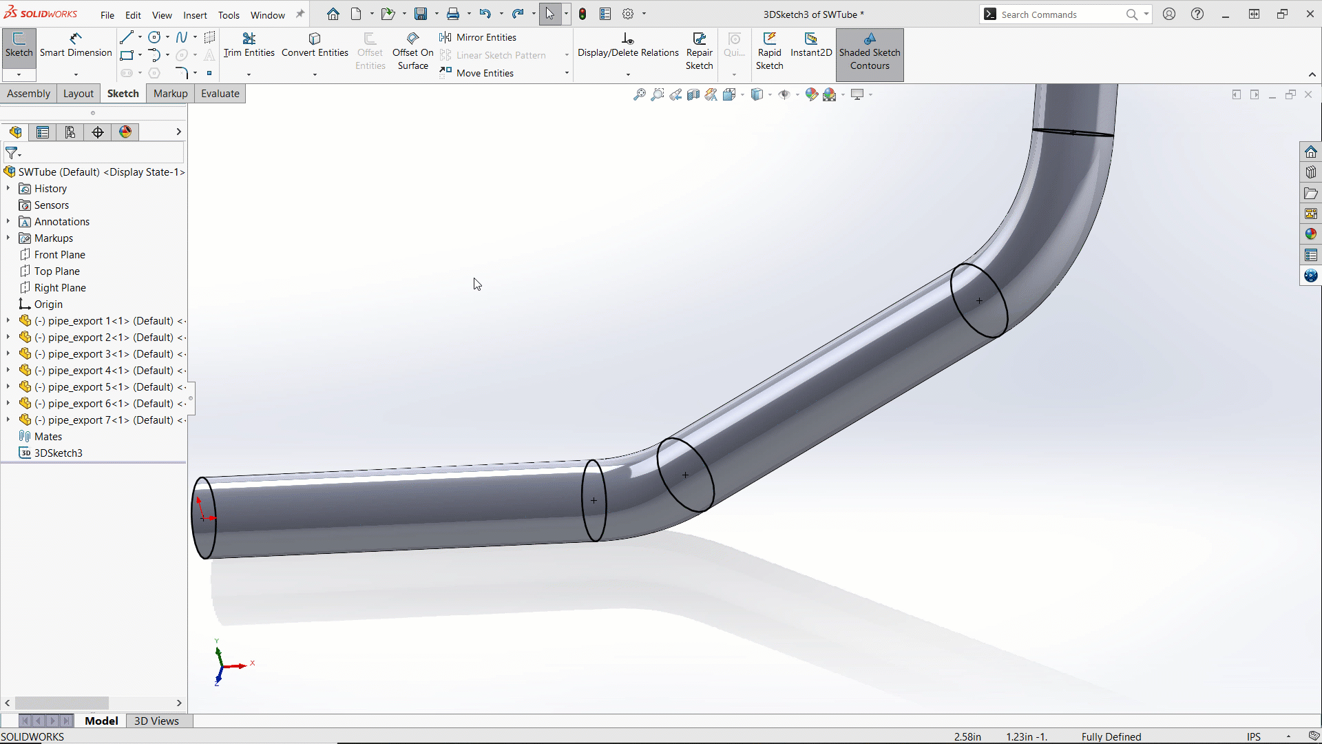 The measure command in SOLIDWORKS can measure both straight line and arc length.