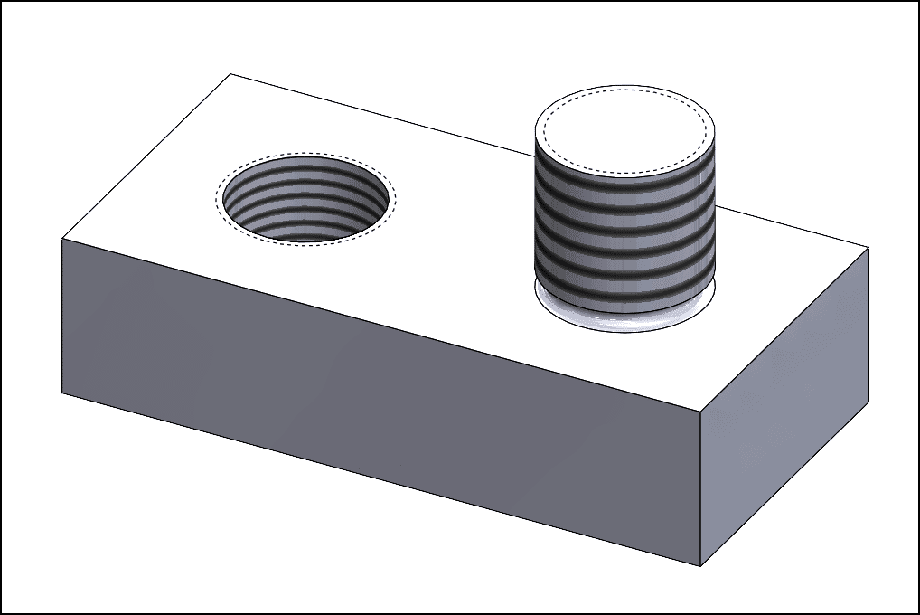 You might expect cosmetic threads to look like this in SOLIDWORKS.