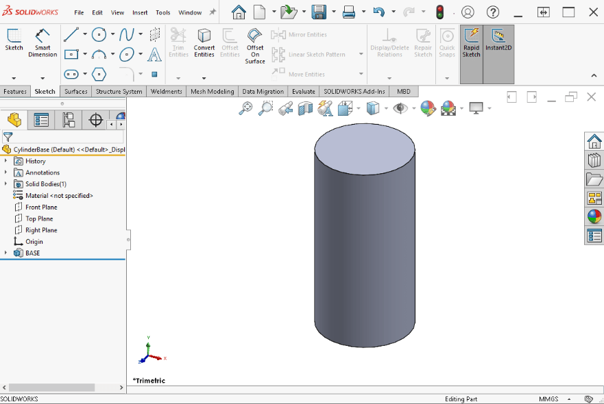 If you want to create a library feature, you can start with a cube or a cylinder. In this case, we'll start with a cylinder.