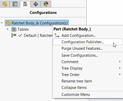 The configuration publisher can be used with design tables to achieve entry level SOLIDWORKS automation.