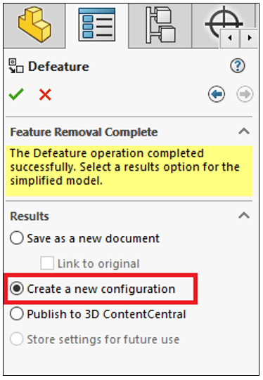 Defeature configuration options